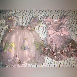 🦋 2pc lot 💕 beautiful pink butterfly dresses for baby girl 0-3 months